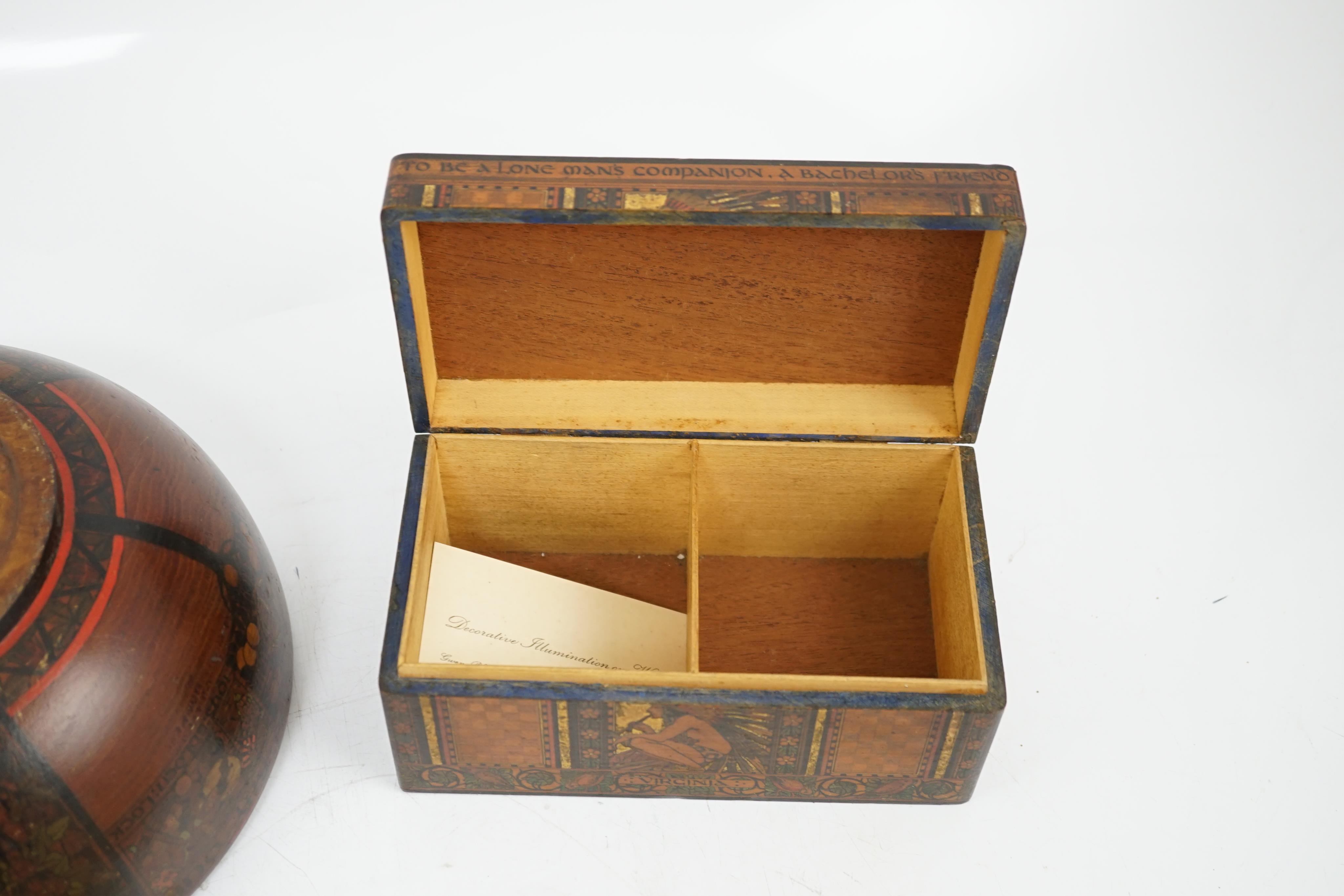 Gwendolen White (British, fl.1910-1915), Tobacco box and a fruit bowl, illuminated white wood